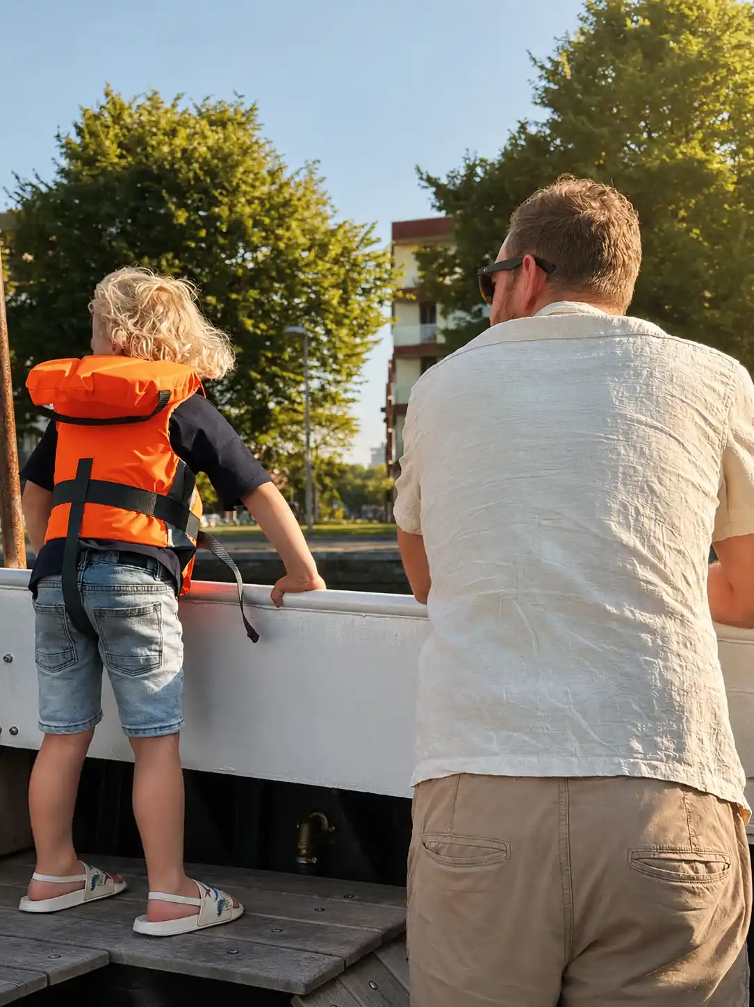 Vader en kind genieten samen van varen door Rotterdam met Take a Boat